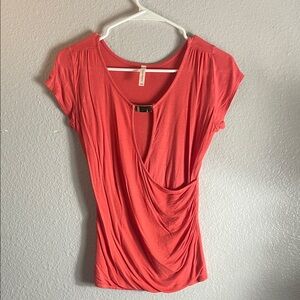 Elegant Coral Drape Short Sleeve Top